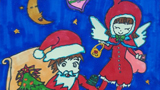 美麗的天使兒童畫-圣誕老人和天使