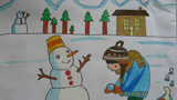 兒童畫堆雪人-冬天堆雪人