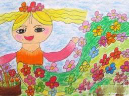 幼兒園大班春天兒童畫  美麗的春姑娘