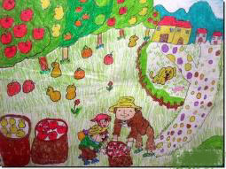 果實累累  秋天的豐收的兒童畫