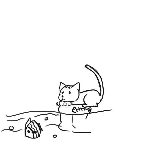 可愛的小貓抓魚簡筆畫原創教程步驟